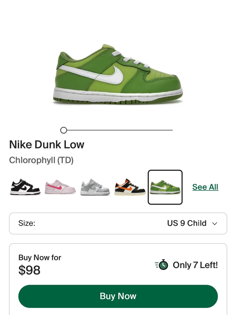 Nike Dunk Low Kids Sneakers - Chlorophyll Green & White